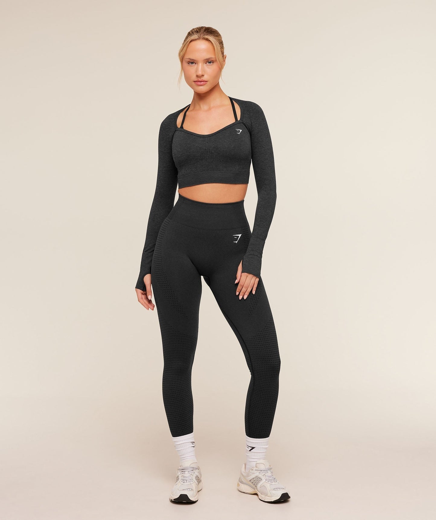 Gymshark Vital Sweetheart Neck Crop Top - Black Marl
