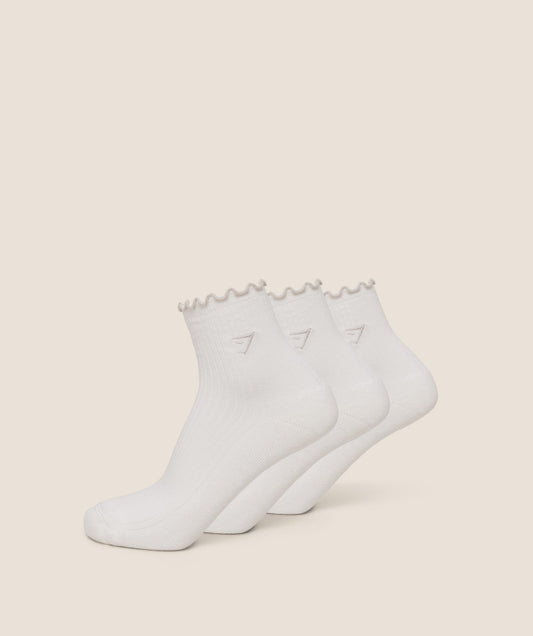 Gymshark Midi Frill Socks 3pk - GS Soft White