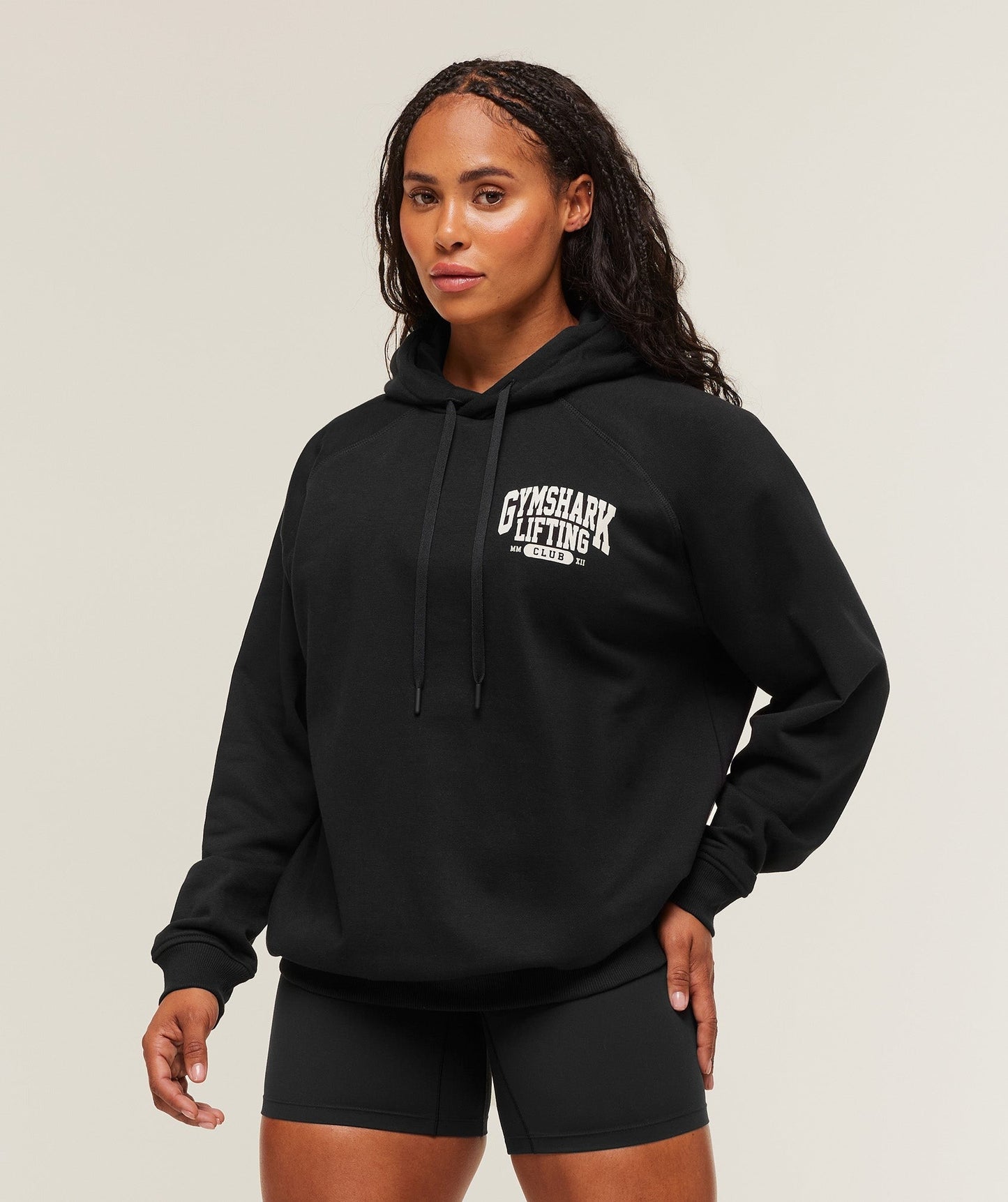 Gymshark Lifting Club Graphic Oversized Hoodie - Black/Soft White