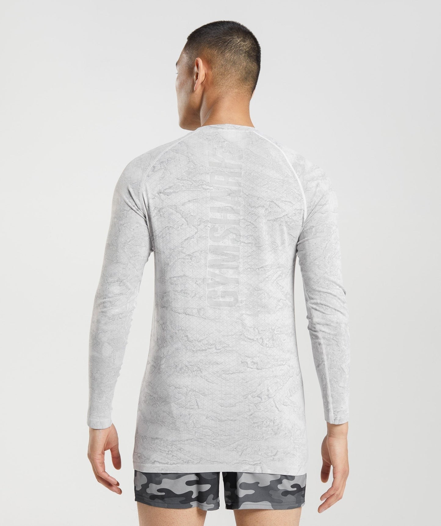 Gymshark Geo Seamless Long Sleeve T-Shirt - Off White/Light Grey