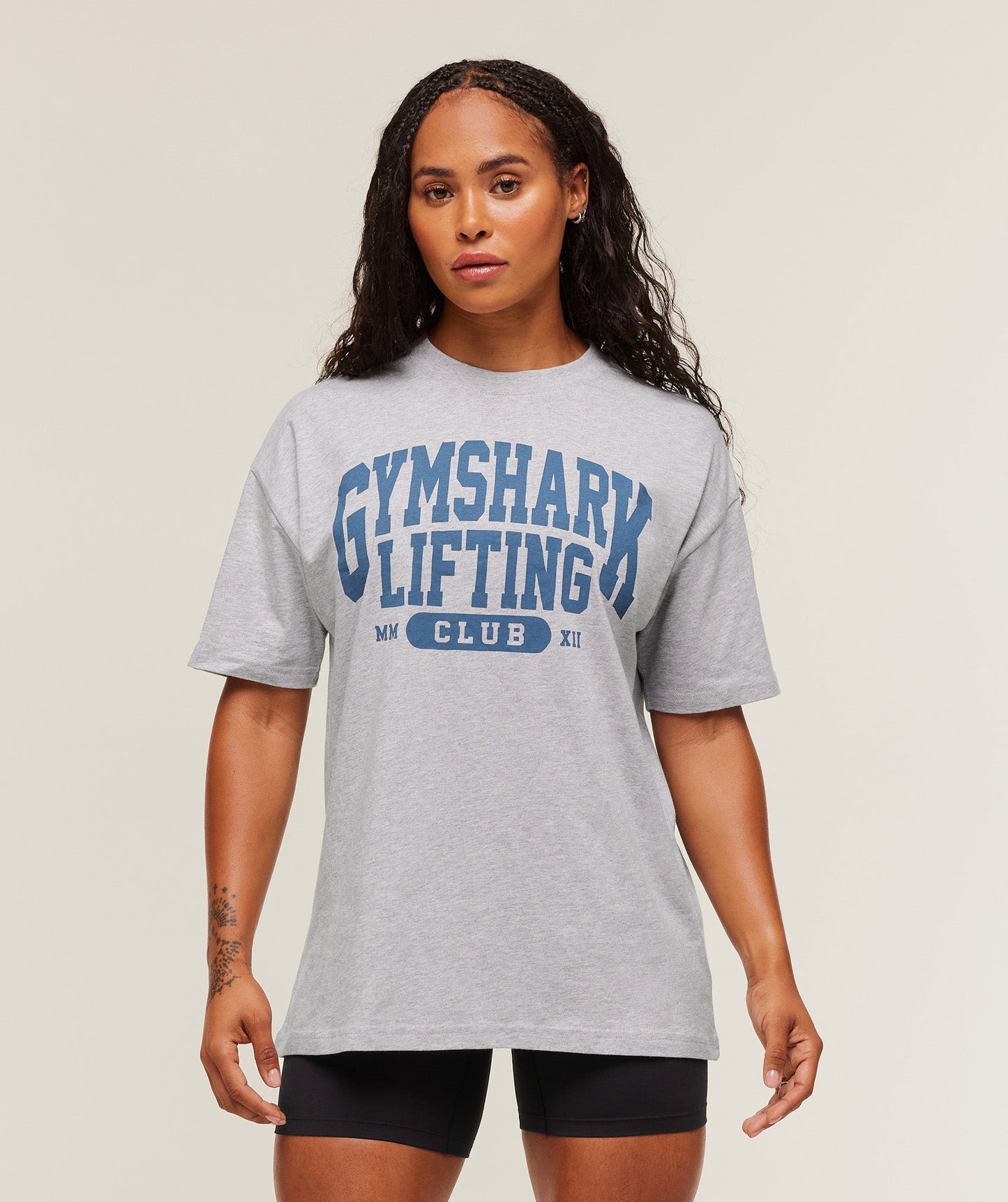 Gymshark Lifting Club Graphic Oversized T-Shirt - Light Grey Core Marl