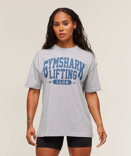 Gymshark Lifting Club Graphic Oversized T-Shirt - Light Grey Core Marl
