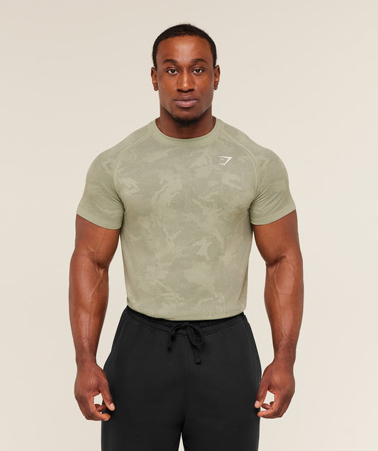 Gymshark Geo Seamless T-Shirt - Haze Green / Unit Green