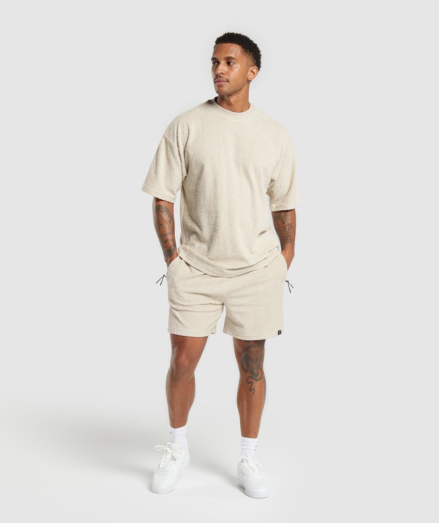 Gymshark Towelling 7" Shorts - Pebble Grey