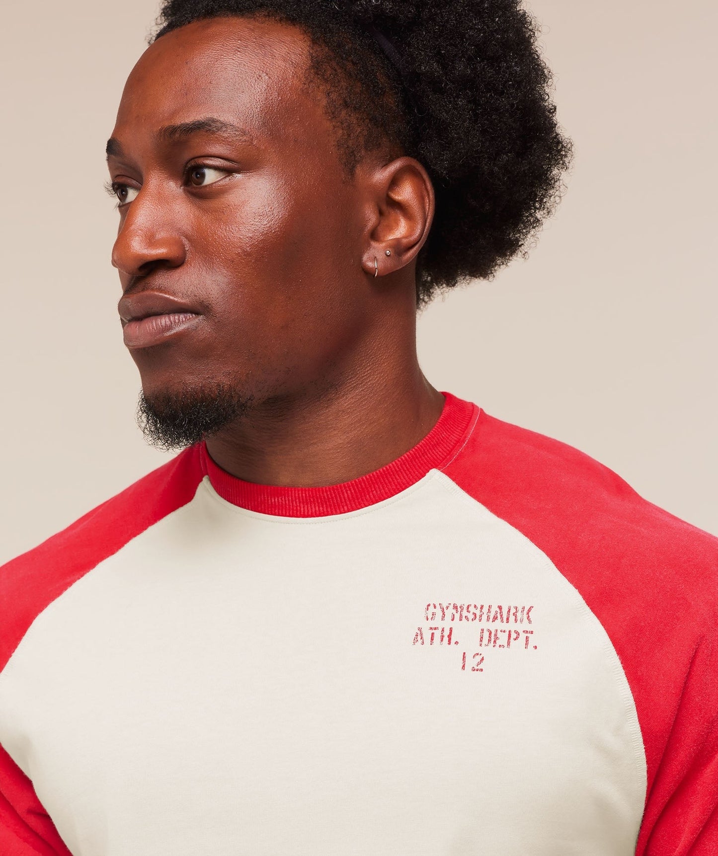 Gymshark Retro Collegiate 3/4 Sleeve T-Shirt - Tinted White/Athletic Red