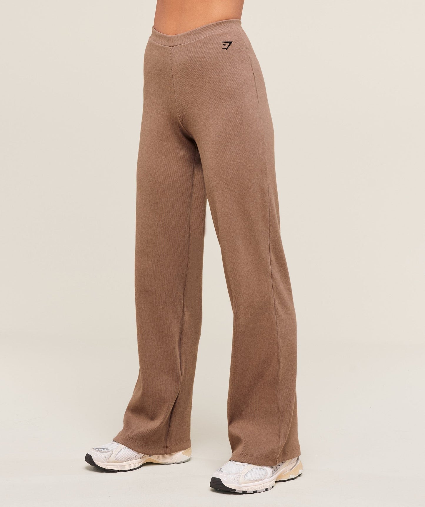 Gymshark Ribbed Cotton Straight Leg Pants - Mocha Mauve/Black
