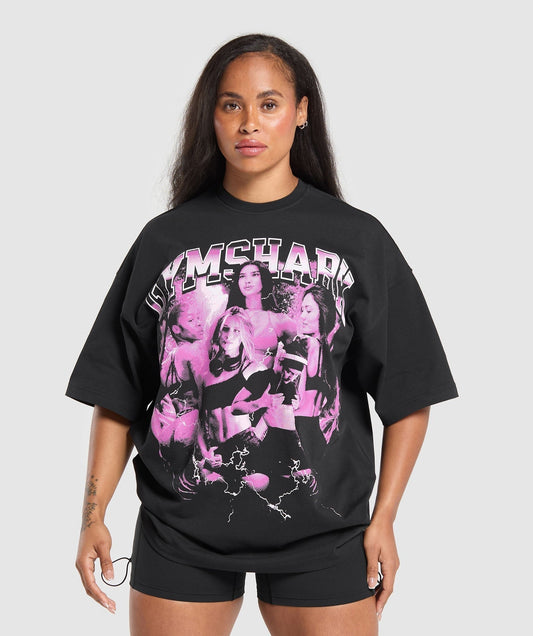 Gymshark Women Athlete Bootleg Graphic T-Shirt - Black