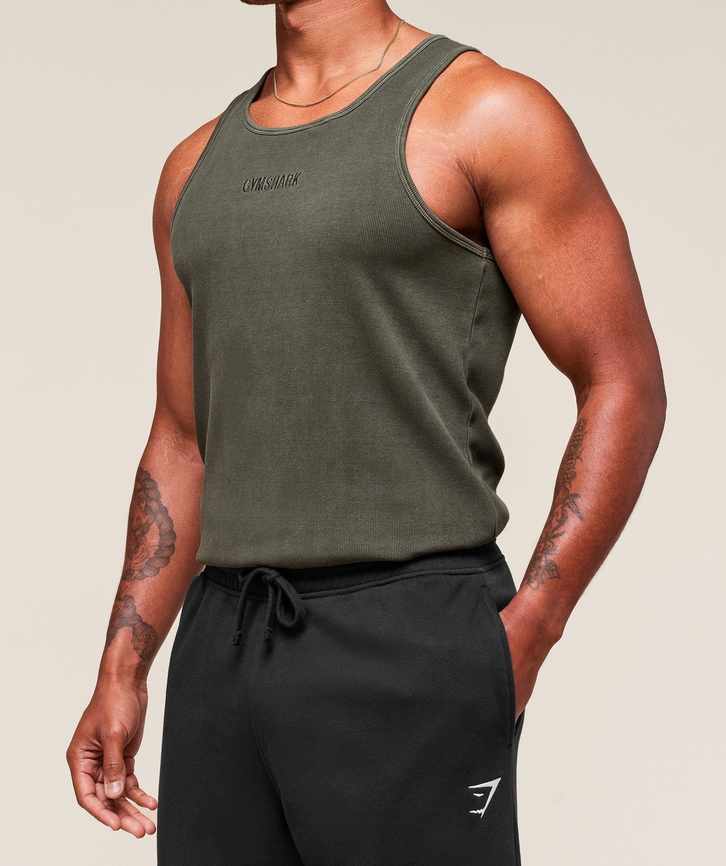 Gymshark Washed Premium Ribbed Tank - Strength Green