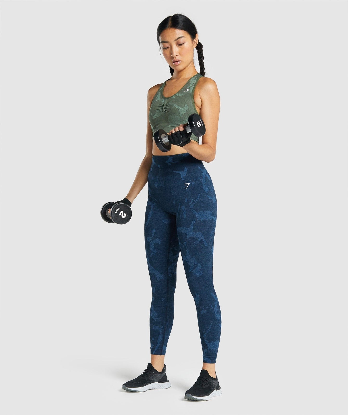 Gymshark Adapt Camo Seamless Racer Back Sports Bra - Savanna | Green