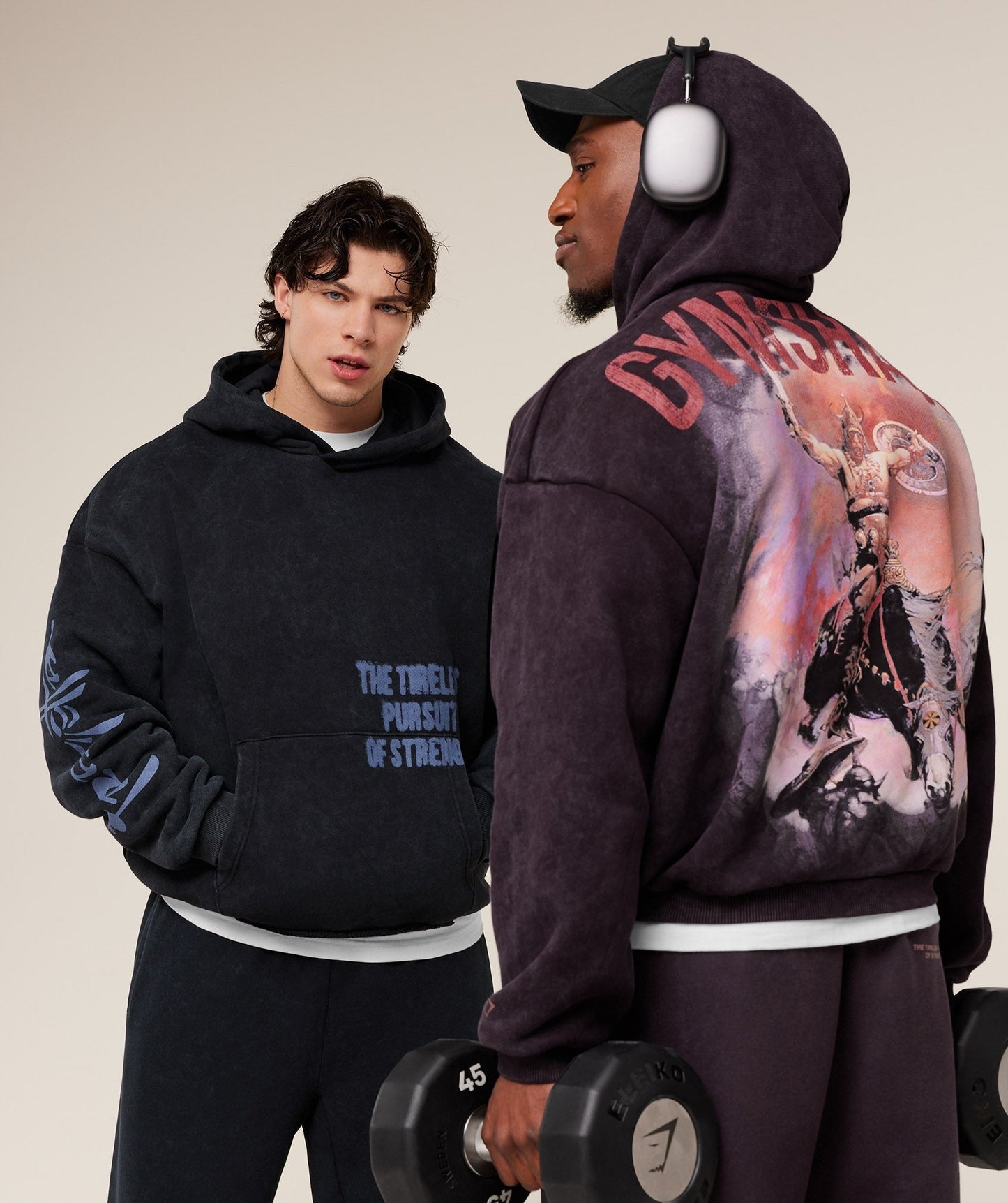 Gymshark Power x Frazetta Graphic Hoodie - Asphalt Grey/Plum Brown