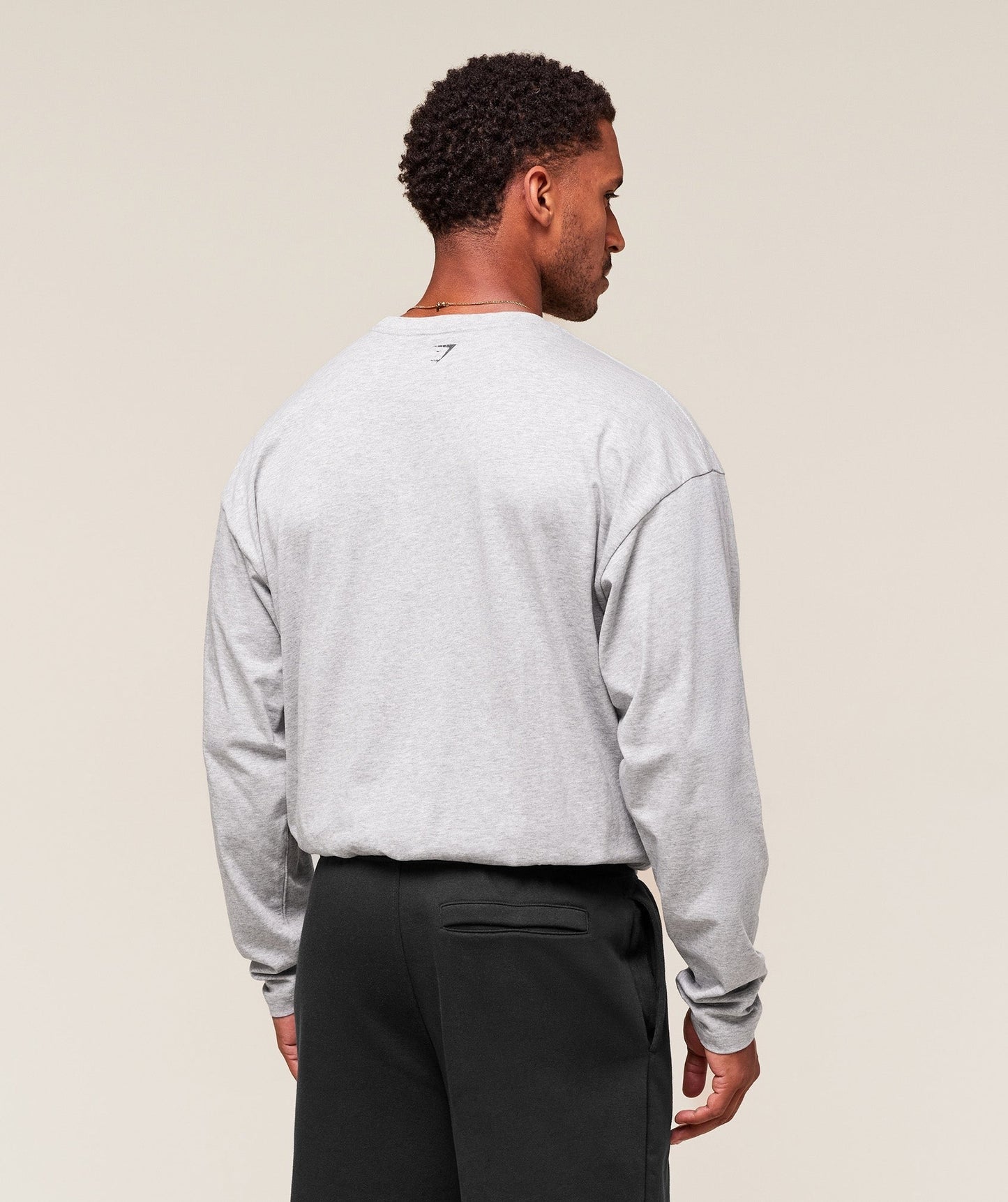 Gymshark Worn Graphic Long Sleeve T-Shirt - Light Grey Core Marl