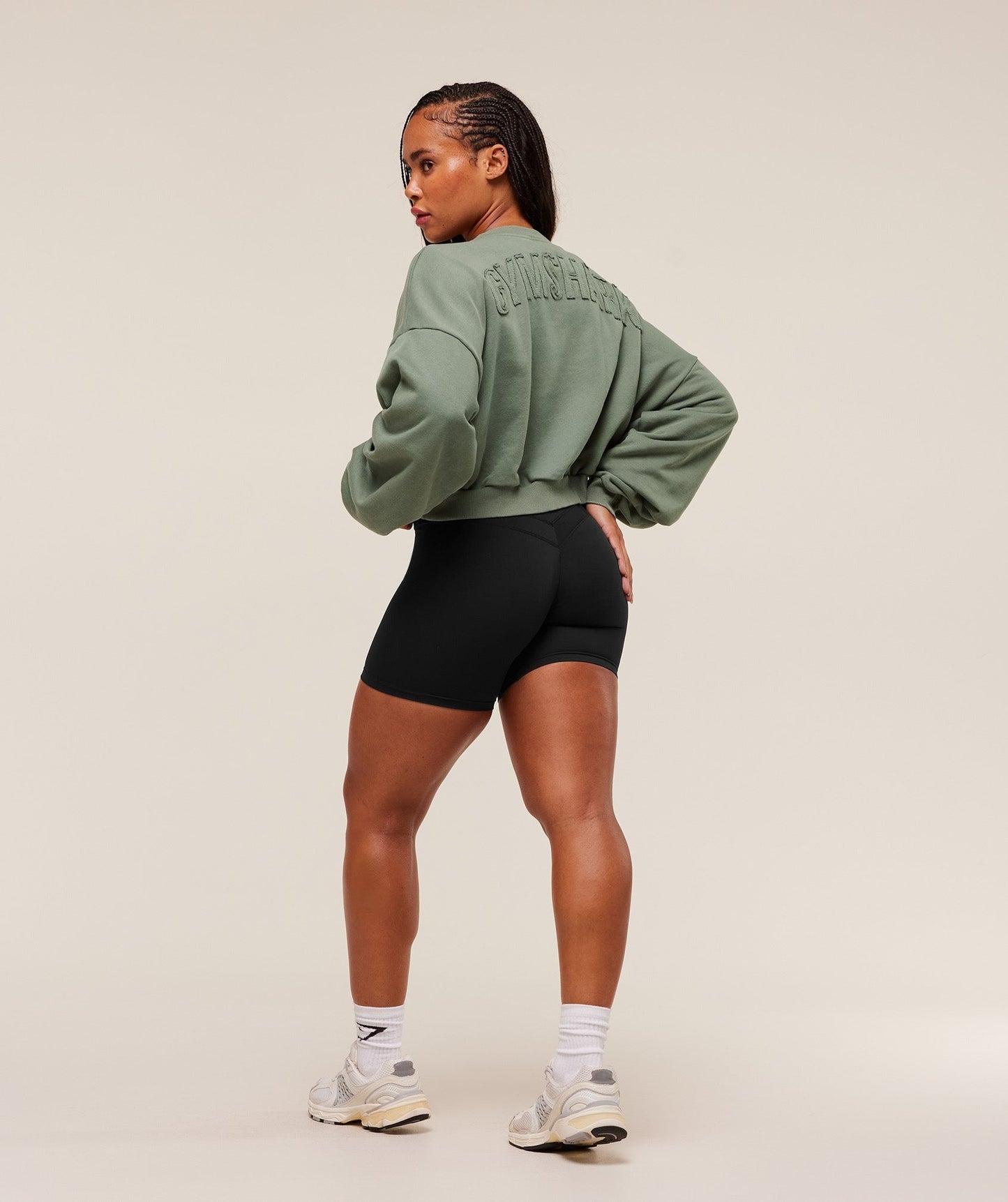 Gymshark Power Washed Sweat Top - Unit Green/Acid Wash Small Ball