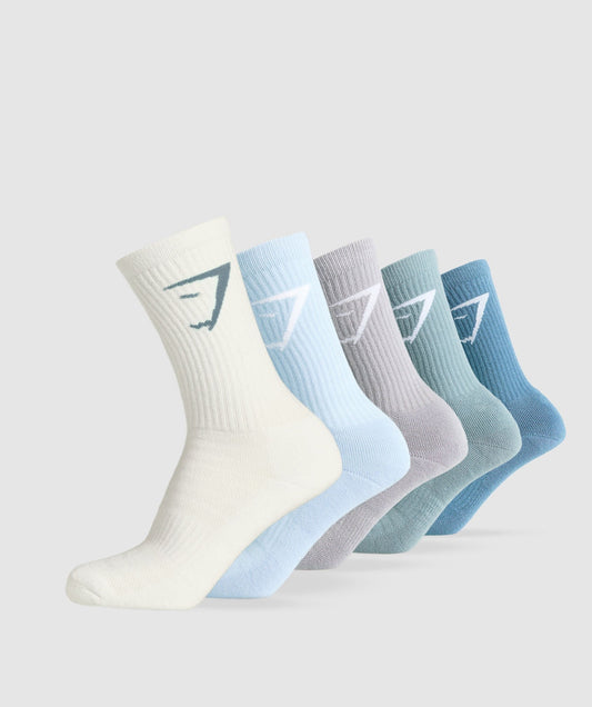 Gymshark Crew Socks 5pk - Classic Blue/Rest Blue/Metal Purple/Gentle Blue/Soft White