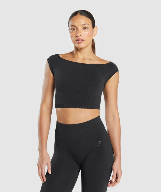 Gymshark Luxe Seamless Boat Neck Crop Top - Coal Marl