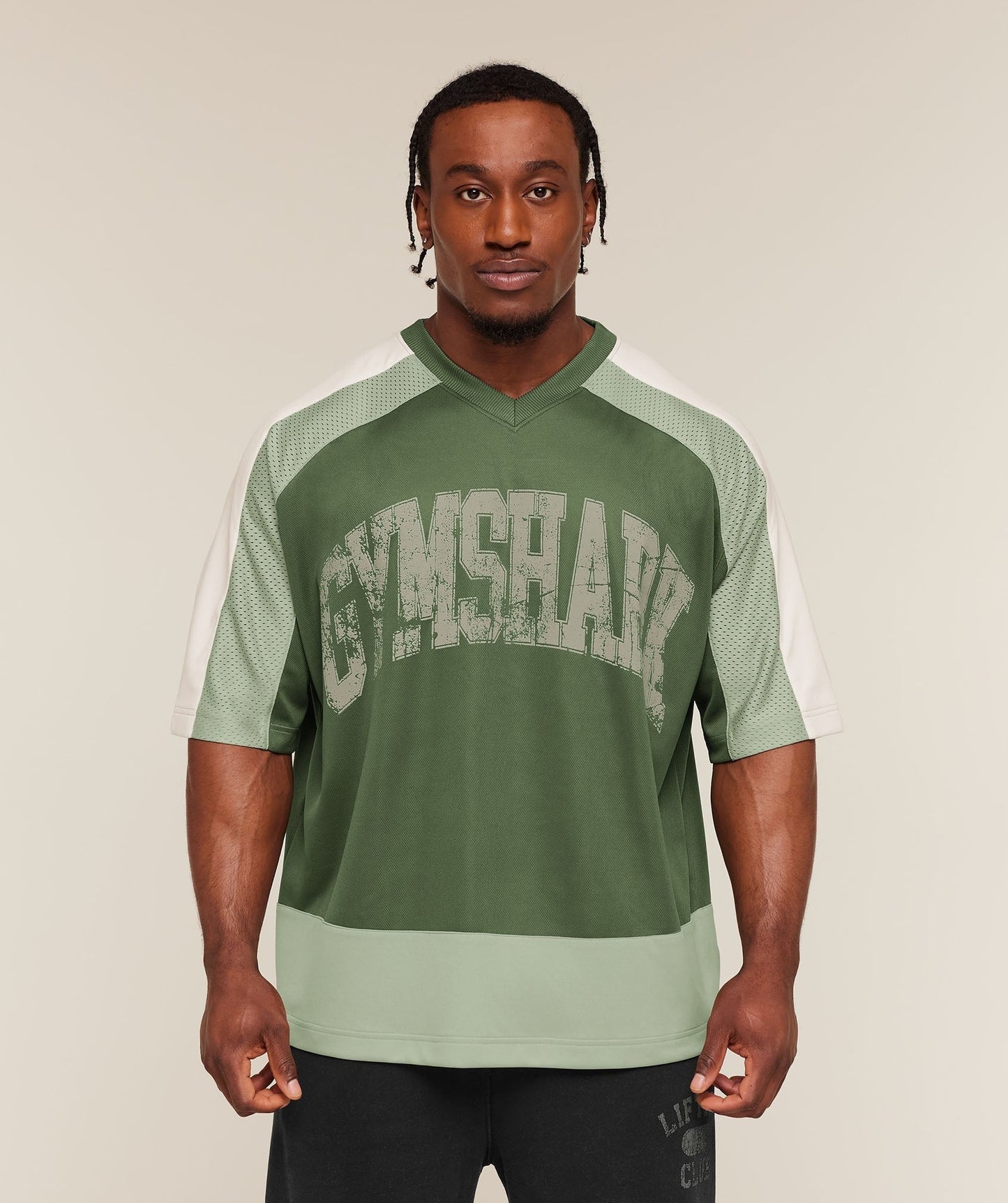 Gymshark Collective Mesh Wordmark Jersey - Core Olive/Haze Green/Soft White