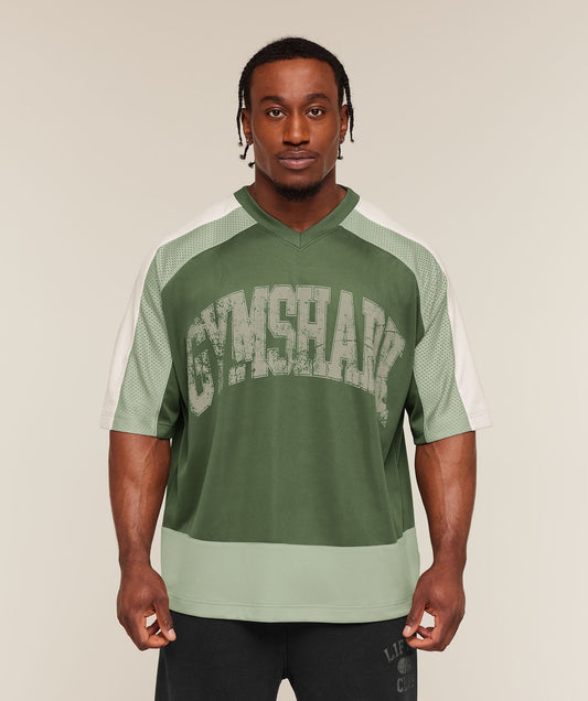 Gymshark Collective Mesh Wordmark Jersey - Core Olive/Haze Green/Soft White