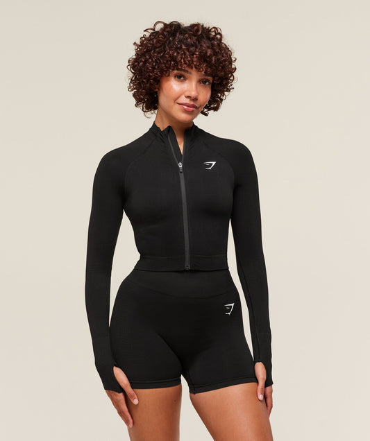 Gymshark Vital Seamless Midi Zip 2.0 Pullover - Black