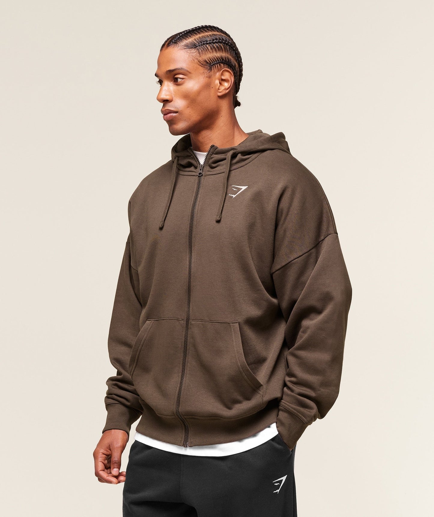 Gymshark Crest Oversized Zip Up Hoodie - Archive Brown