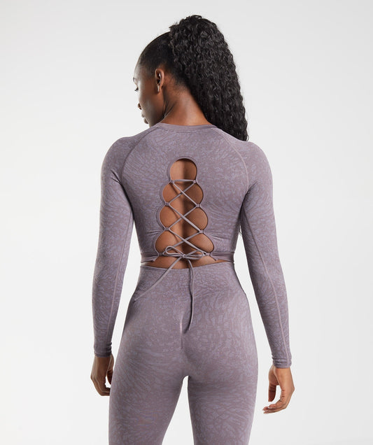 Gymshark Adapt Animal Seamless Lace Up Back Top - Wild | Musk Lilac