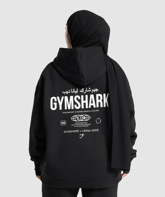 Gymshark GS X Leana Deeb Oversized Graphic Hoodie - Black