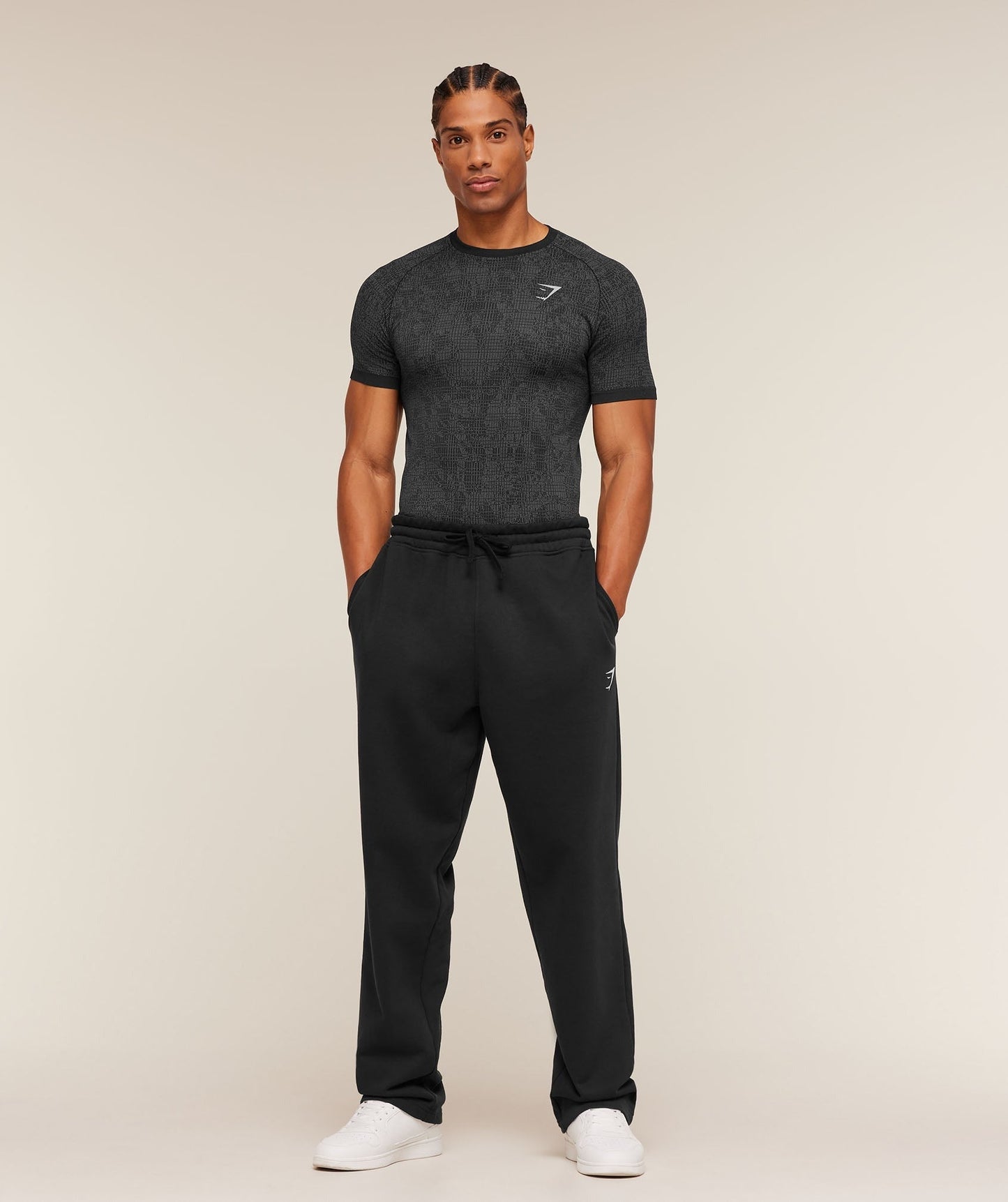 Gymshark Geo Seamless Grid T-Shirt - Black/Smokey Grey