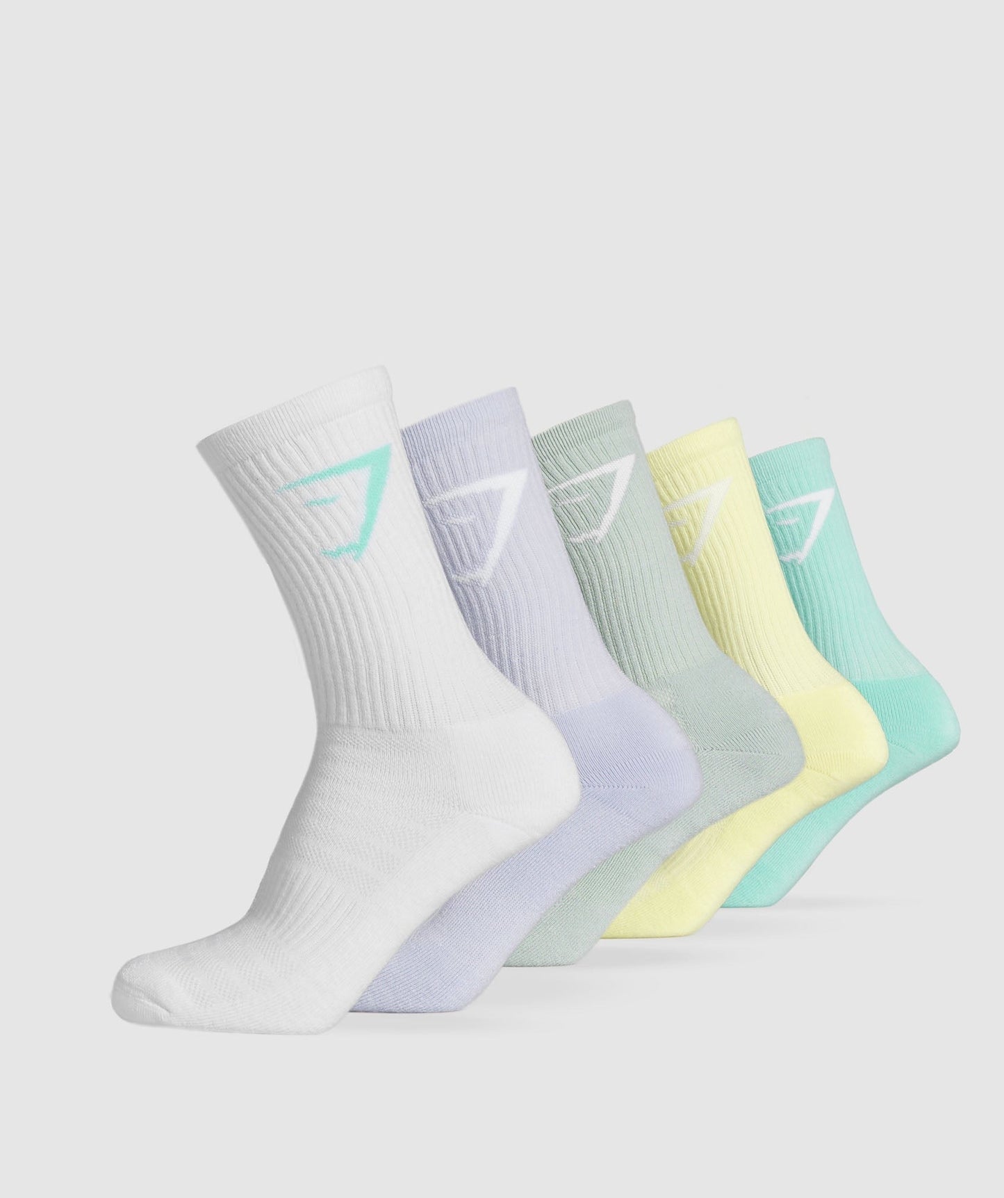 Gymshark Crew Socks 5pk - Pop Turquoise/Fresh Lilac/Morning Blue/Refresh Yellow/White