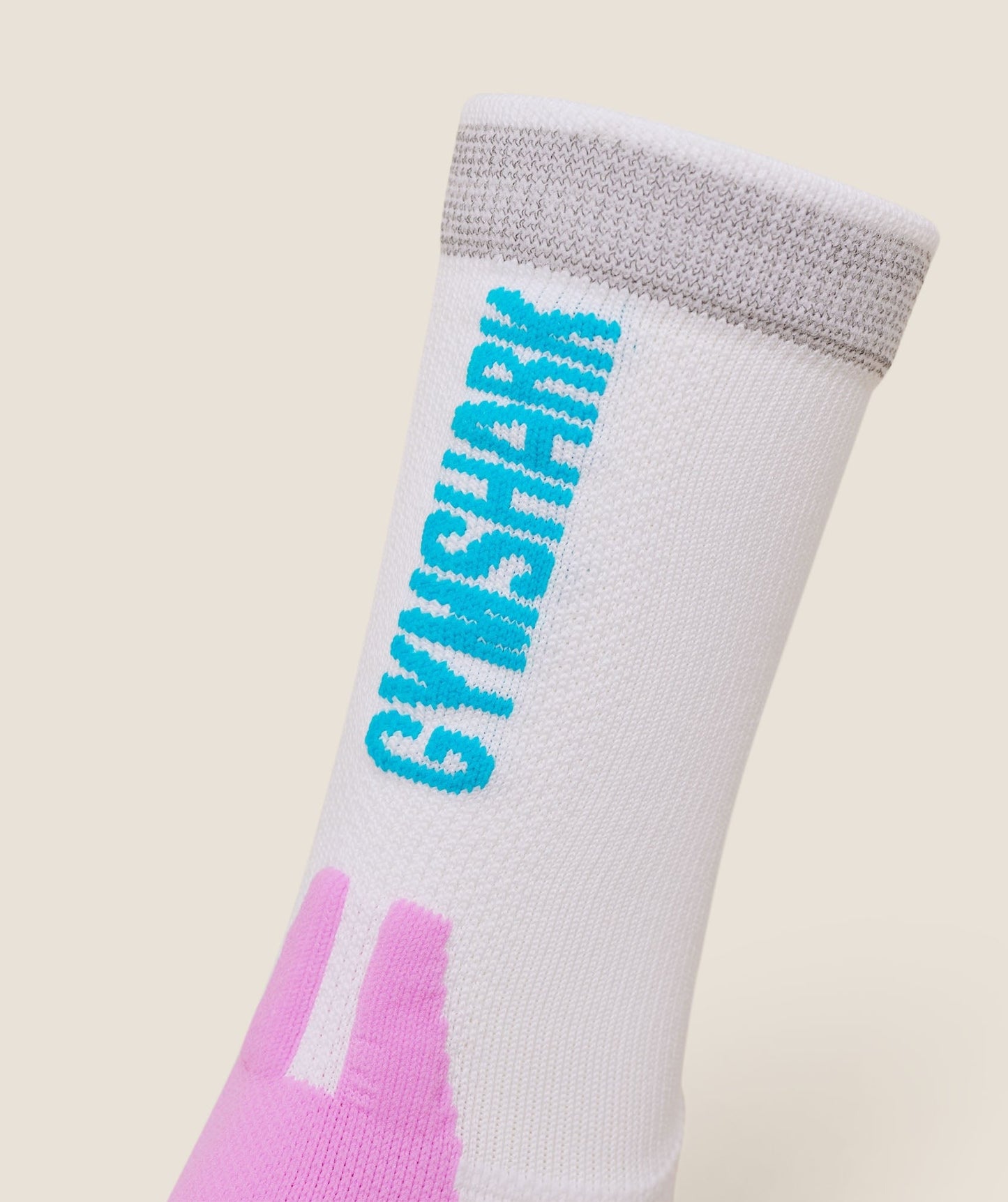 Gymshark Running Elite Crew Sock Single - White/Brand Blue/Sour Pink