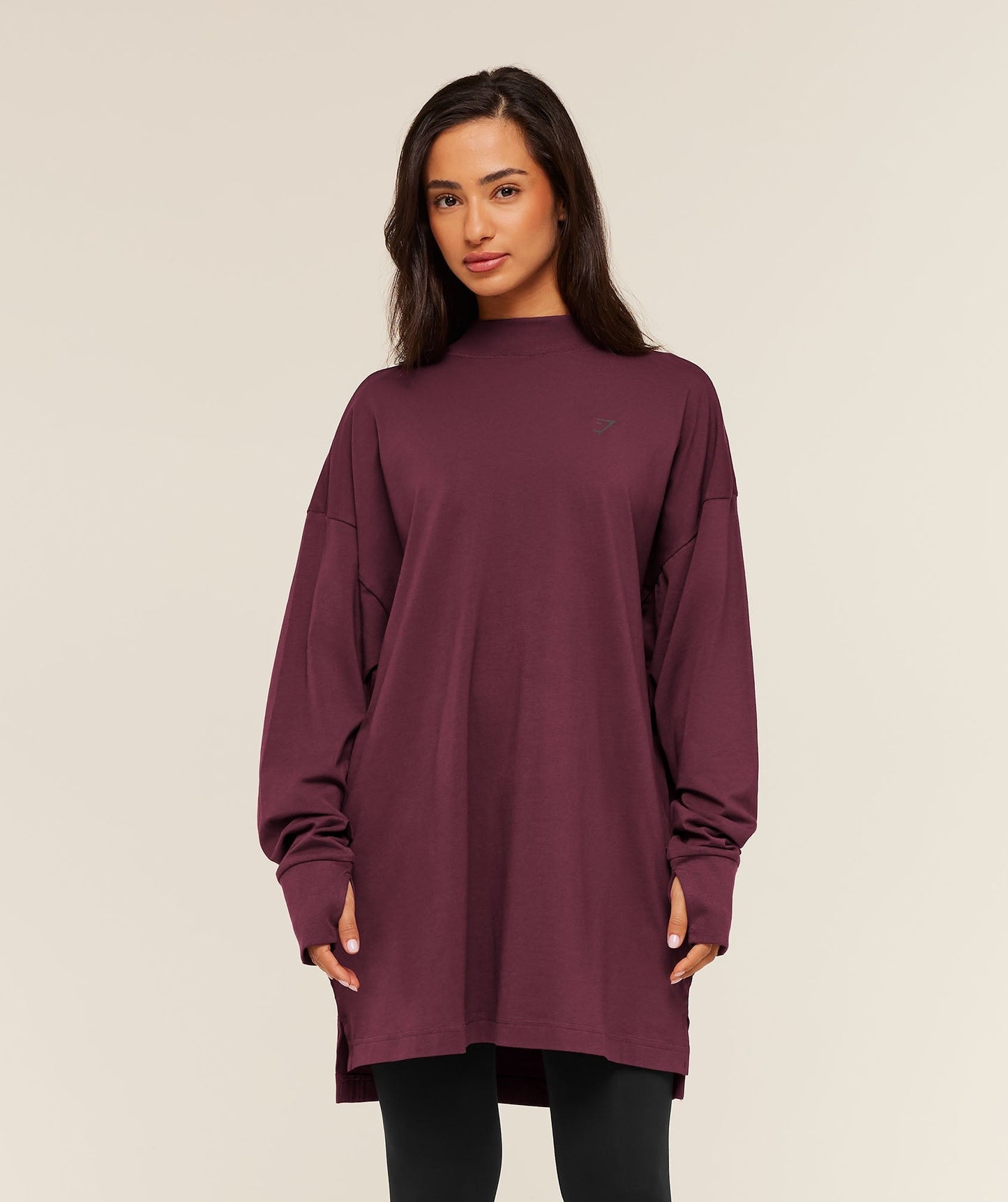 Gymshark Covered Longline Cotton Long Sleeve Top - GS Impact Burgundy