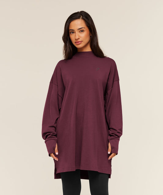 Gymshark Covered Longline Cotton Long Sleeve Top - GS Impact Burgundy