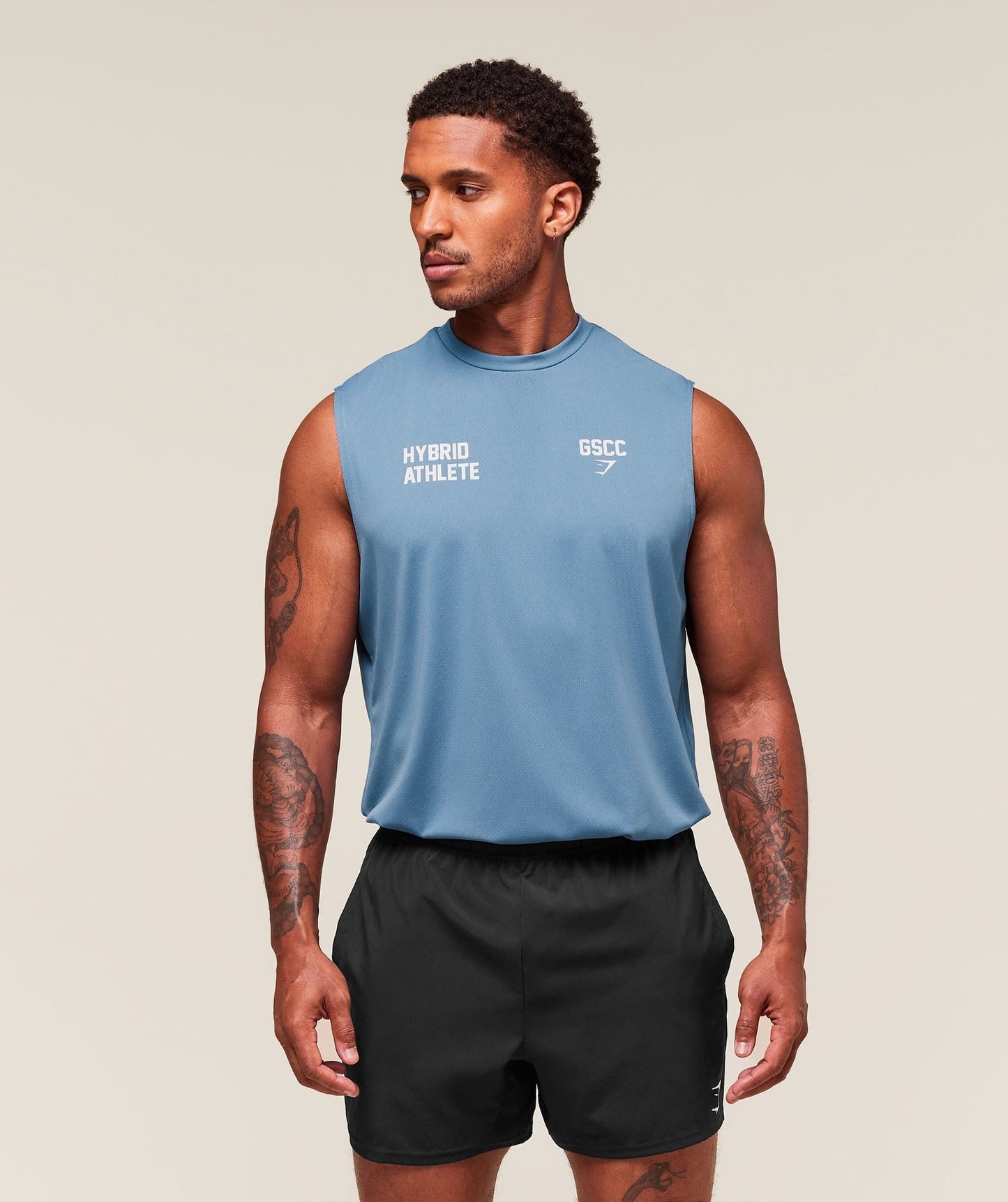 Gymshark Hybrid Athlete Cut Off Tank - Classic Blue