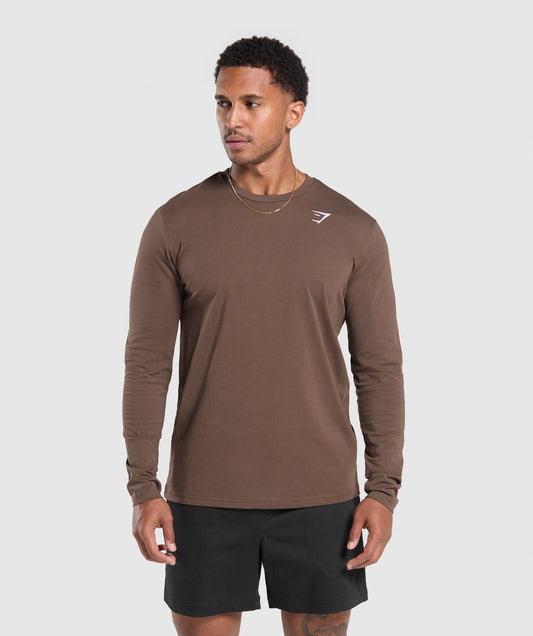 Gymshark Crest Long Sleeve T-Shirt - Walnut Brown