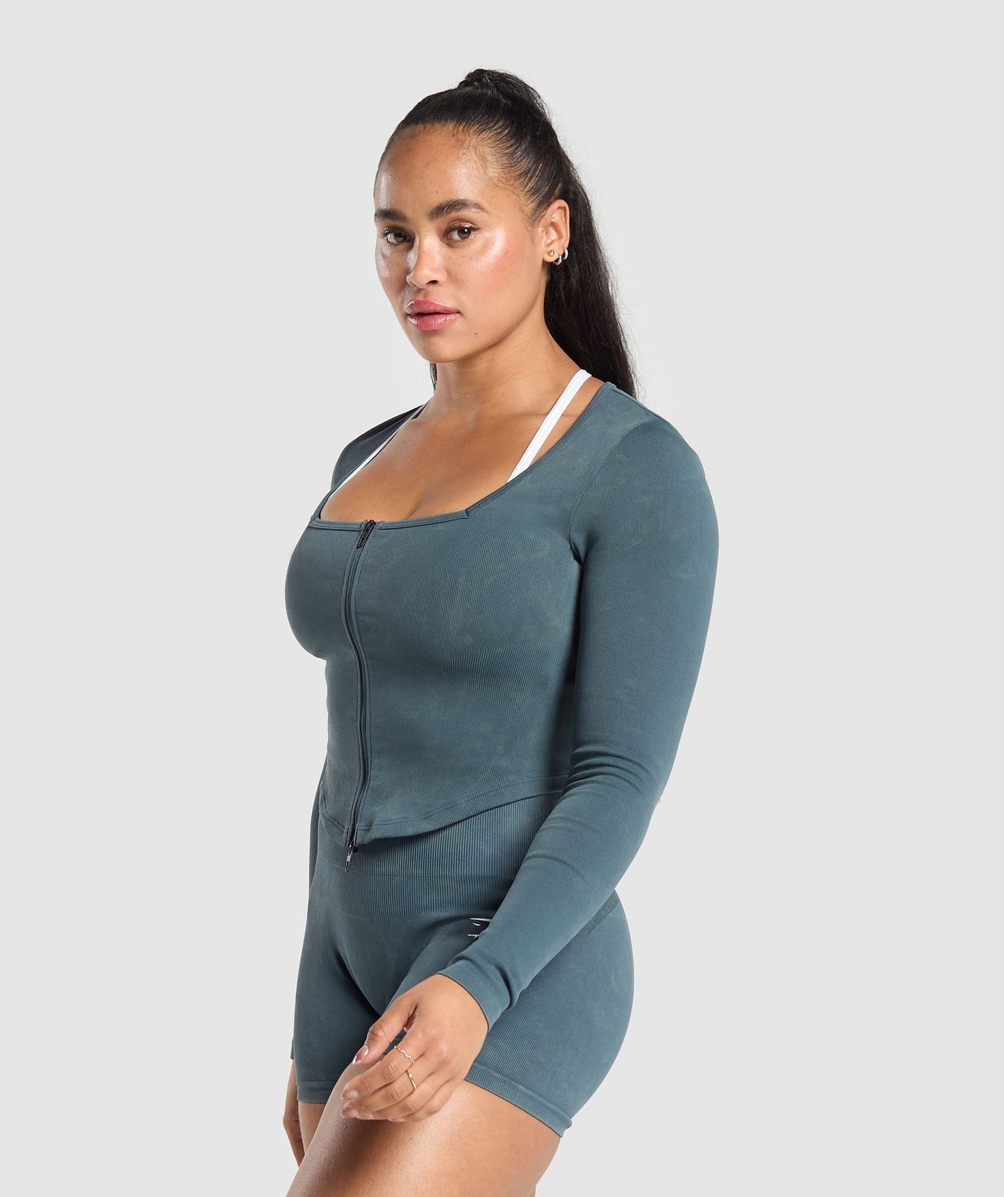 Gymshark Gains Seamless Zip Up - Titanium Blue