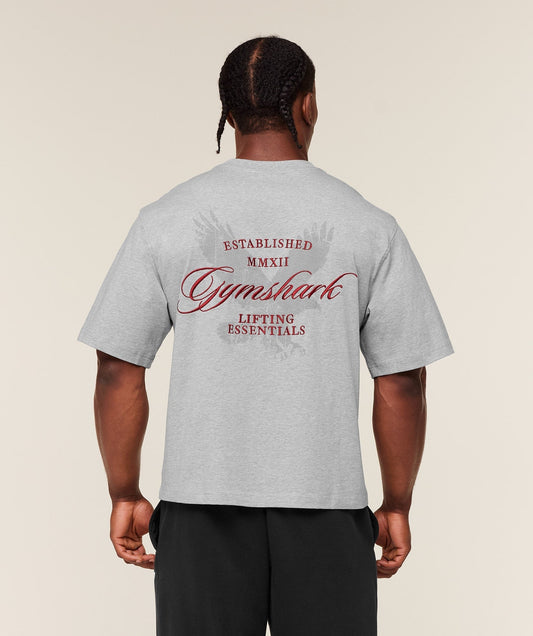 Gymshark Eagle Script Graphic T-Shirt - Light Grey Core Marl