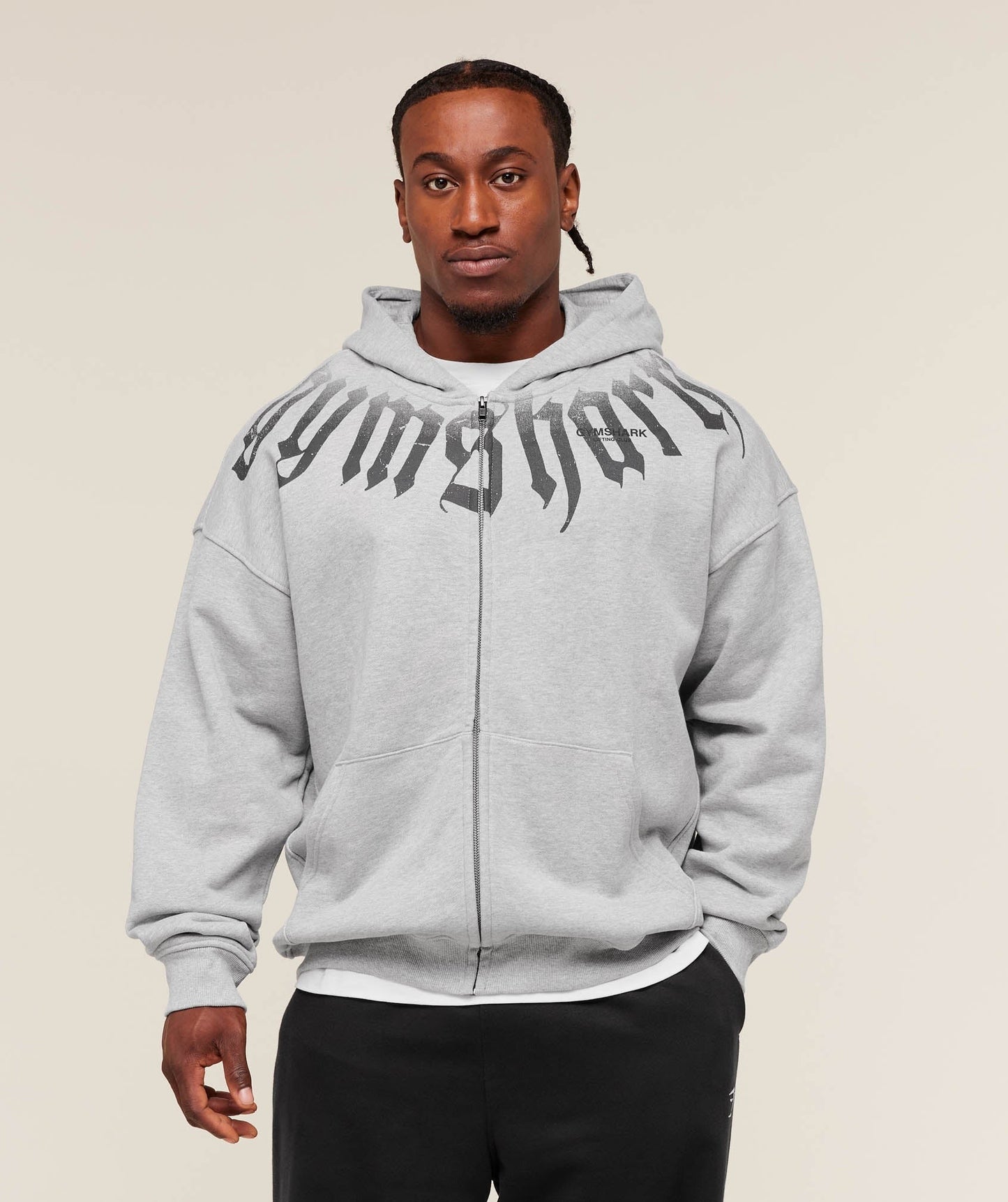 Gymshark Fade Graphic Zip Up Hoodie - Light Grey Core Marl