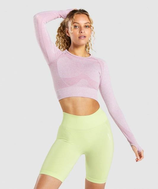 Gymshark Flex Sports Long Sleeve Crop Top - Light Purple Marl