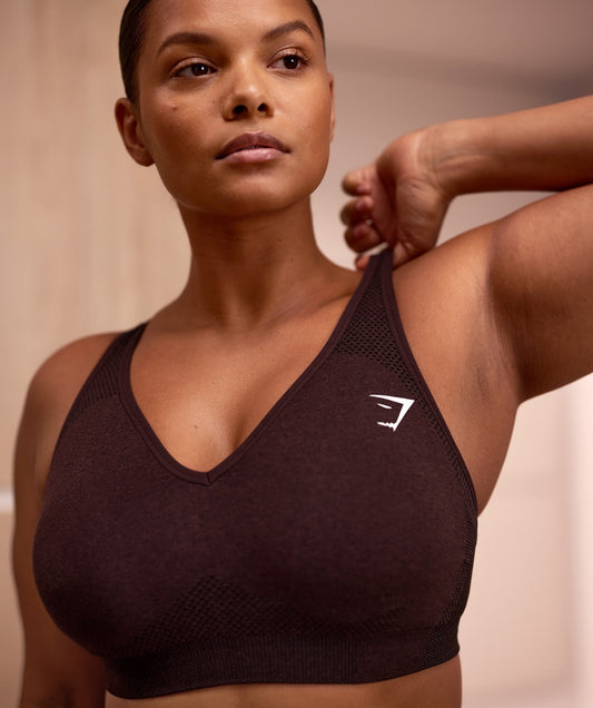 Gymshark Vital V Neck Sports Bra - Cherry Brown Marl