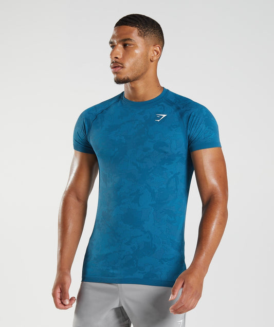 Gymshark Geo Seamless T-Shirt - Atlantic Blue/Shark Blue