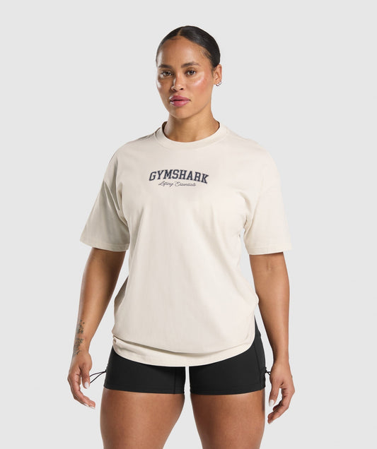 Gymshark Lifting Essentials Graphic Oversized T-Shirt - Oat White