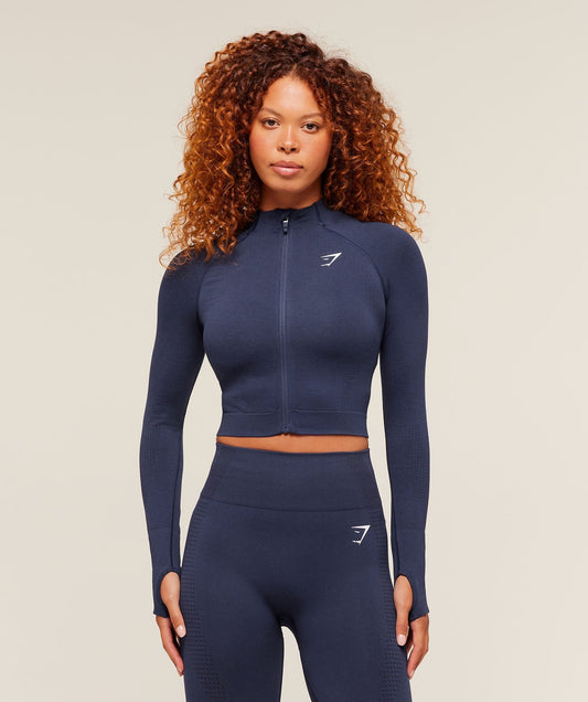 Gymshark Vital Seamless Midi Zip 2.0 Pullover - Heavy Blue Marl