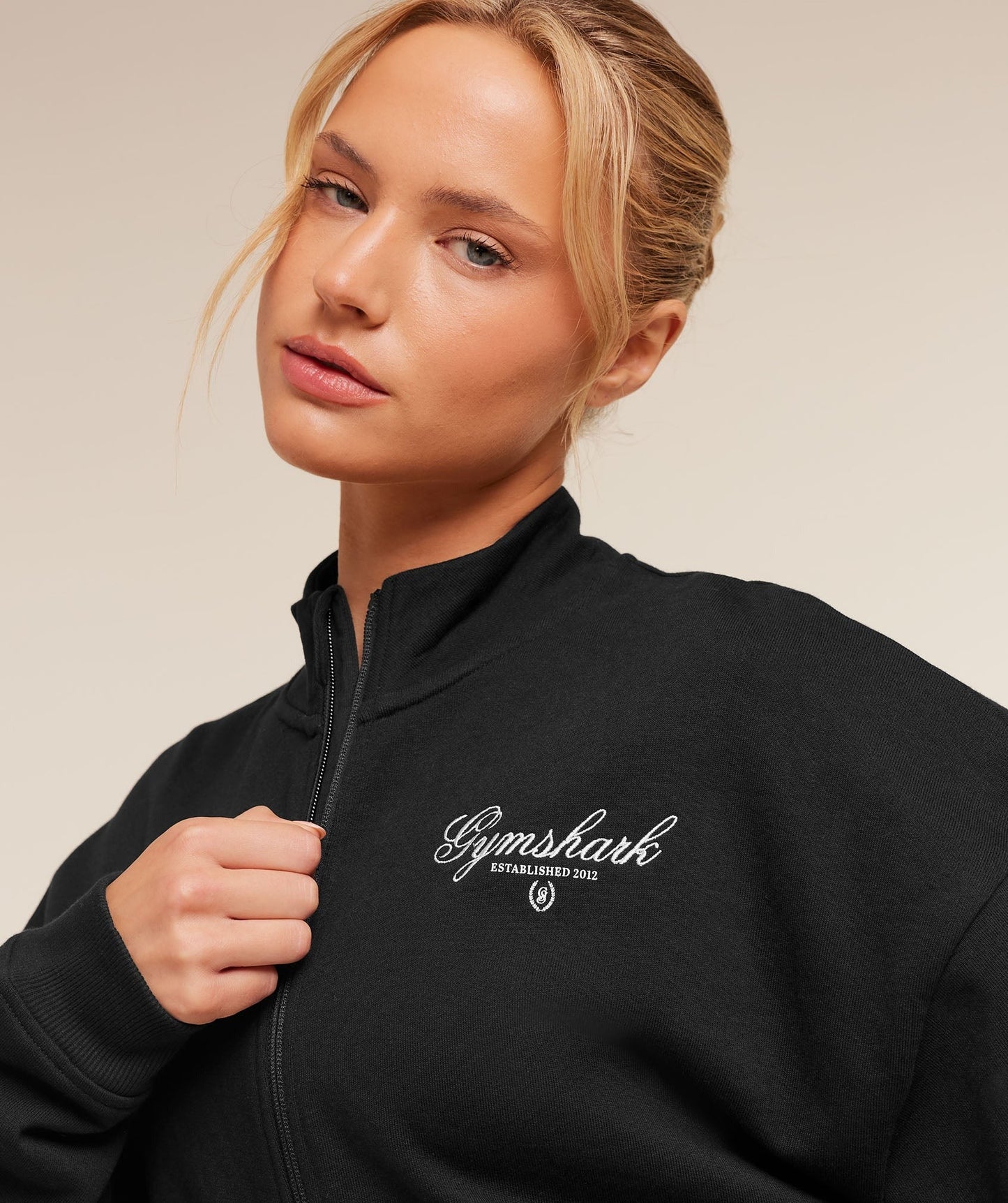 Gymshark Script Embroidery Oversized Zip Through - Black