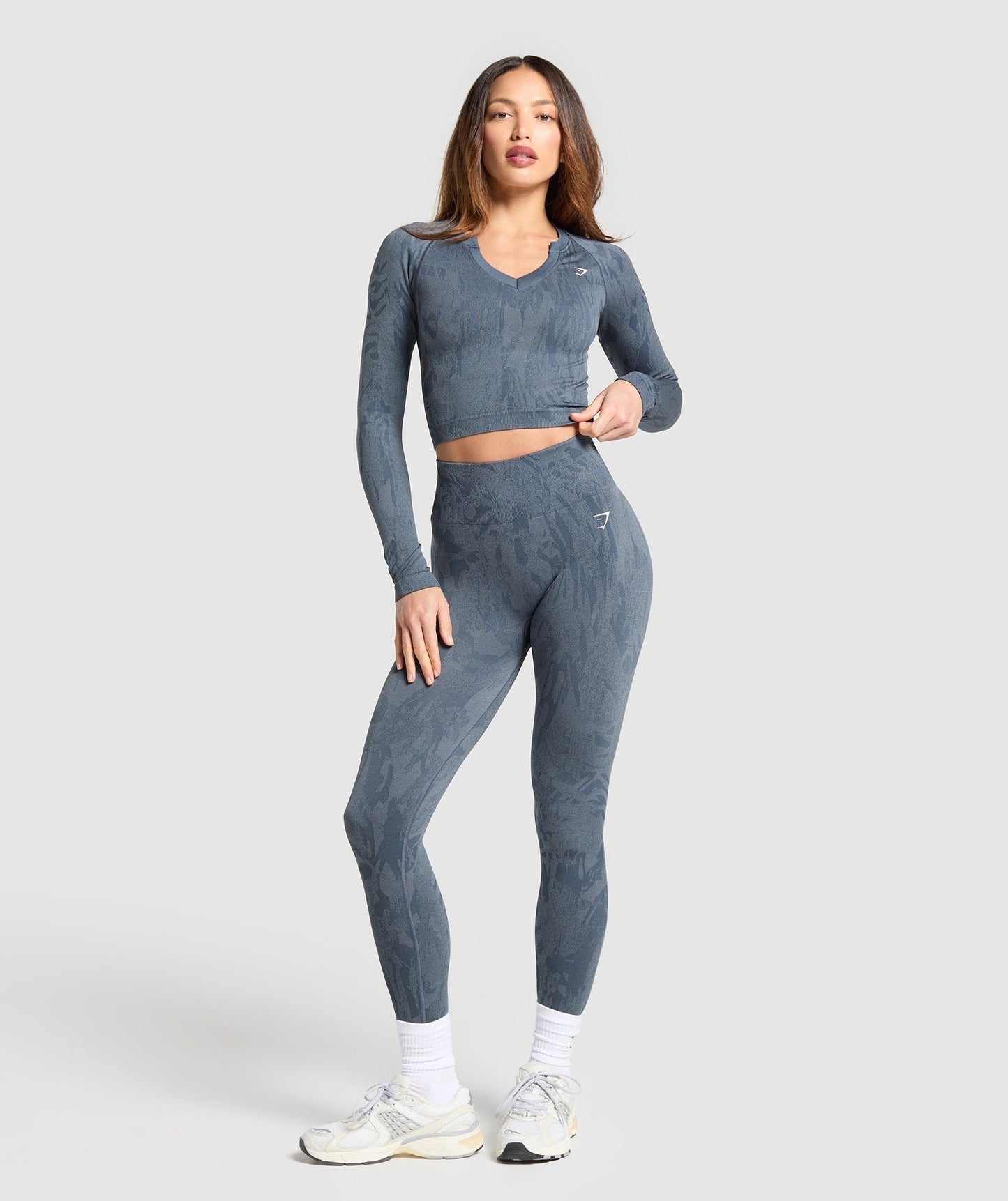 Gymshark Adapt Camo Seamless Long Sleeve Top - Titanium Blue/Denim Grey