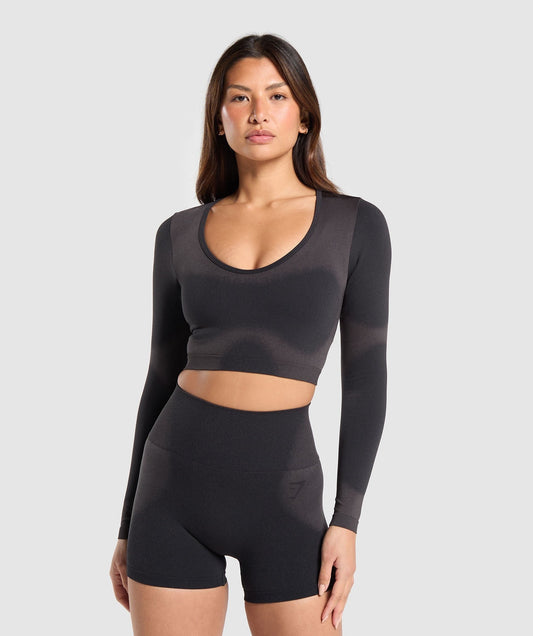Gymshark Blur Seamless Long Sleeve Crop Top - Black/Asphalt Grey