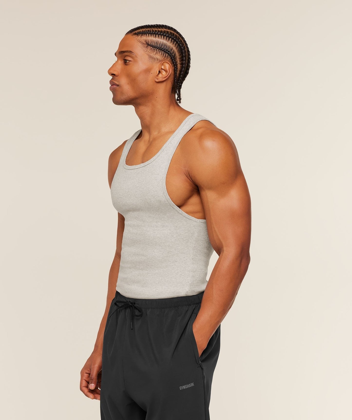 Gymshark x CBUM Ribbed Tank - Bros Stone Grey Marl