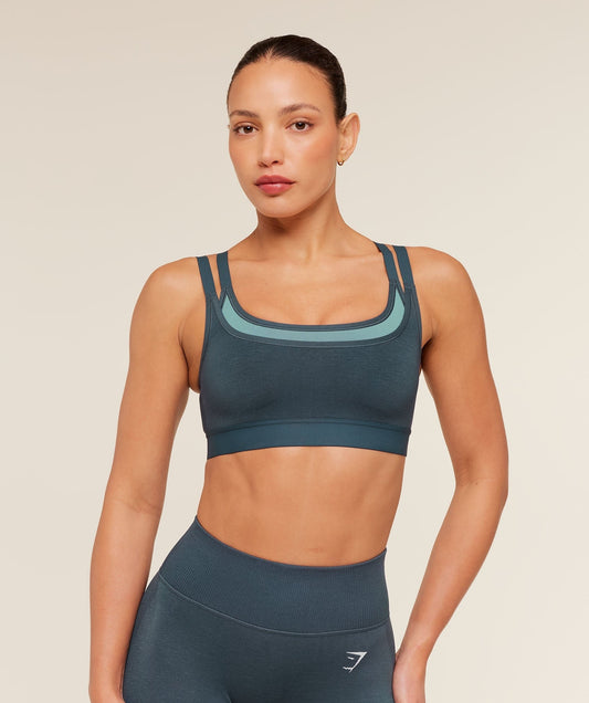 Gymshark Interval Seamless Medium Support Sports Bra - Stealth Blue/Storm Blue
