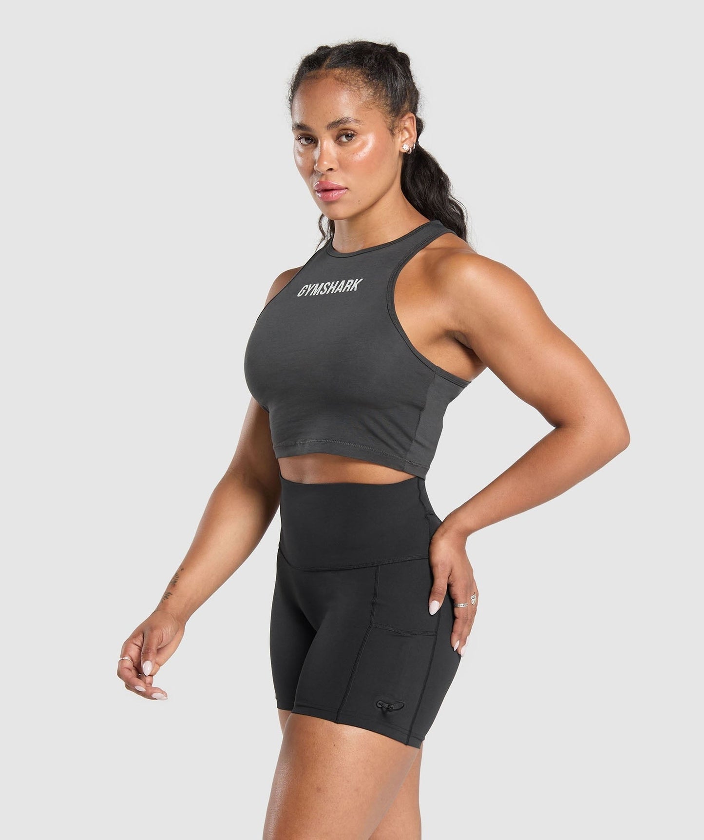 Gymshark Training Department Graphic Cropped Tank - Asphalt Grey
