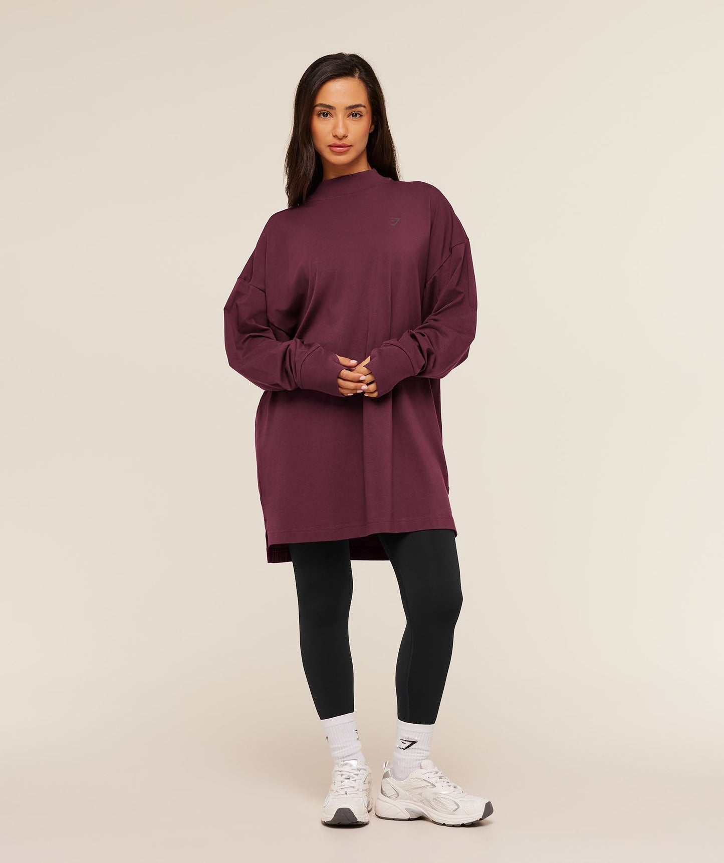 Gymshark Covered Longline Cotton Long Sleeve Top - GS Impact Burgundy