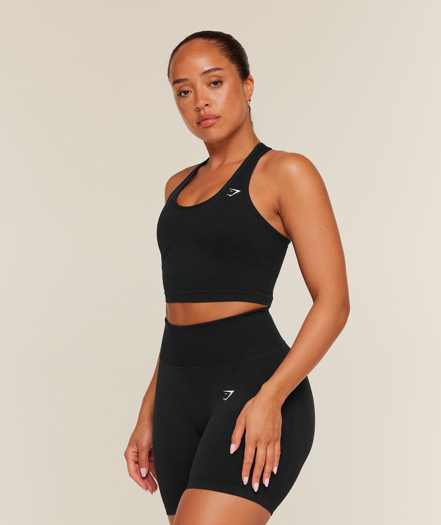 Gymshark Lift Seamless Midi Tank With Shelf - Black/Black Marl