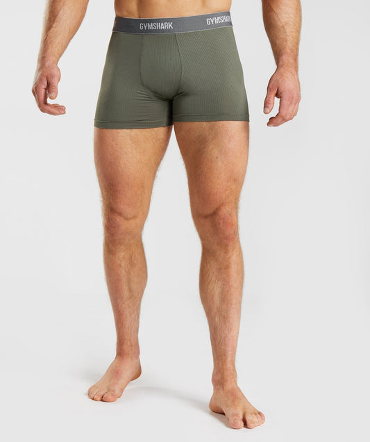 Gymshark Sports Tech Boxer 2 PK - Black/Core Olive