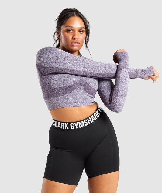Gymshark Flex Sports Long Sleeve Crop Top - Purple Marl