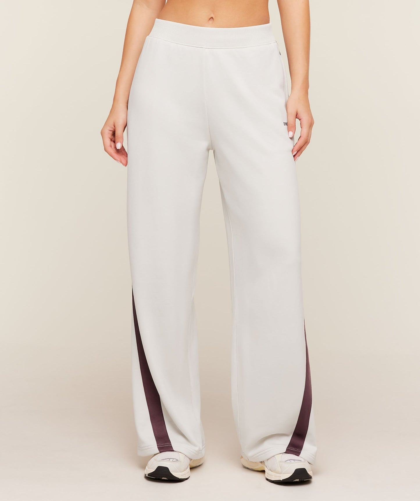 Gymshark Lightweight Tricot Wide Leg Pants - Tinted White/Cherry Purple